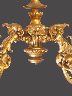 Wooden Carved/Gilded Baroque Chandelier, 1920s Original of the Time, Restored