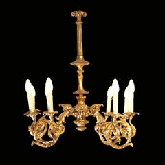 Wooden Carved/Gilded Baroque Chandelier, 1920s Original of the Time, Restored