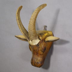 Wooden Carved Goat Head in Baroque Style, 19th Century