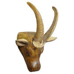 Wooden Carved Goat Head in Baroque Style, 19th Century