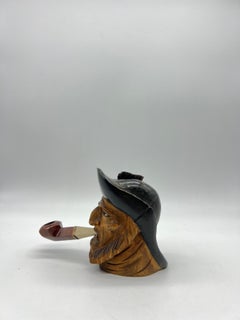 Wooden Carved Head, Sailor, with Pipe