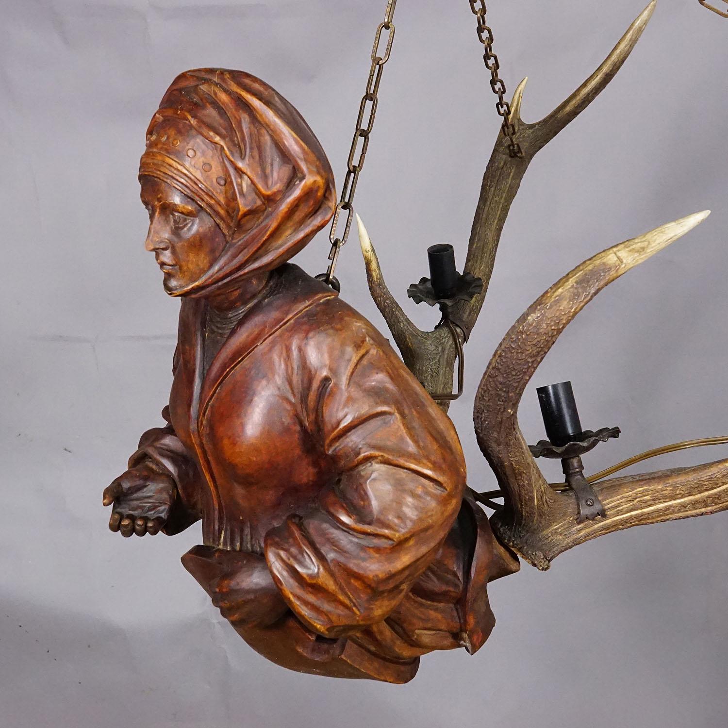 German Wooden Carved Lusterweibchen of a Medieval Noble Lady ca. 1890