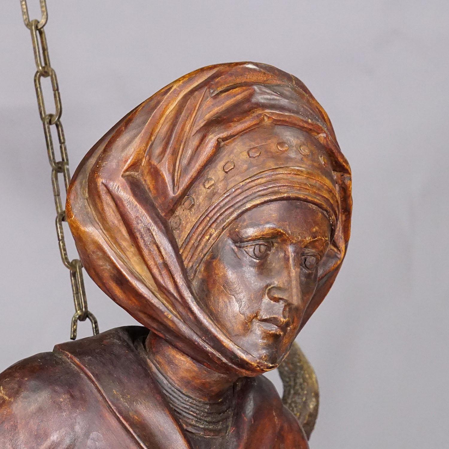 19th Century Wooden Carved Lusterweibchen of a Medieval Noble Lady ca. 1890