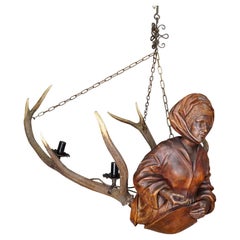 Wooden Carved Lusterweibchen of a Medieval Noble Lady ca. 1890