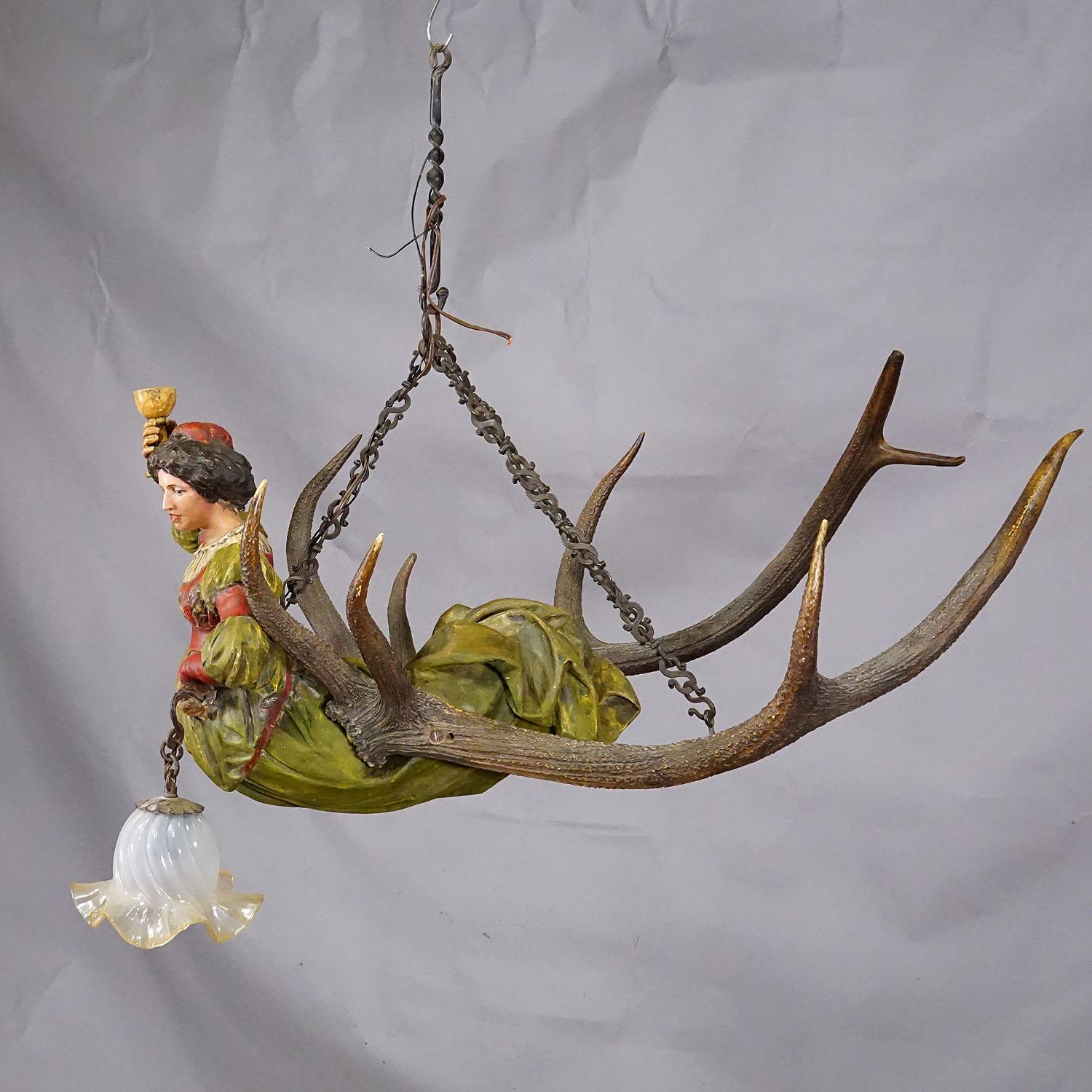 Victorian Wooden Carved Lusterweibchen of a Medieval Noble Lady ca. 1900 For Sale