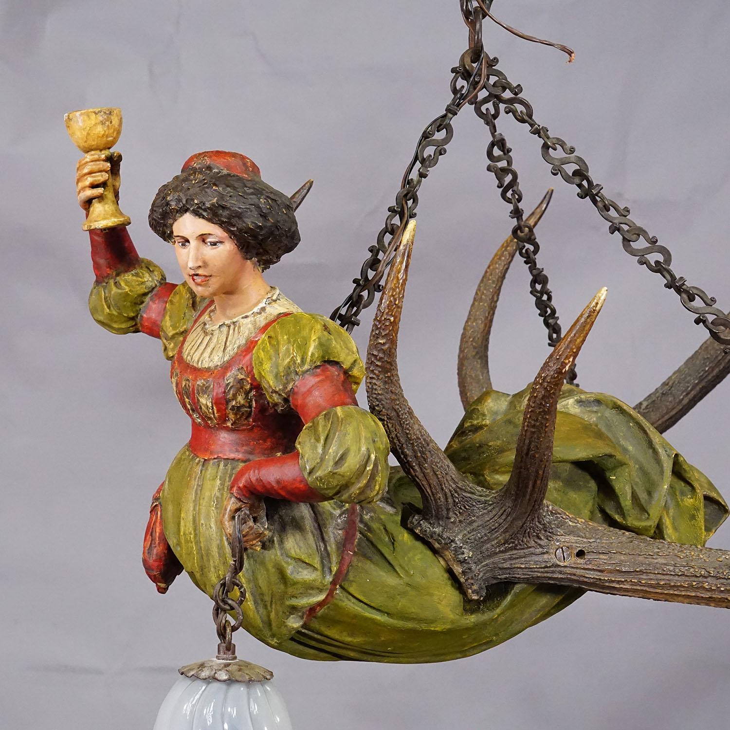 German Wooden Carved Lusterweibchen of a Medieval Noble Lady ca. 1900 For Sale