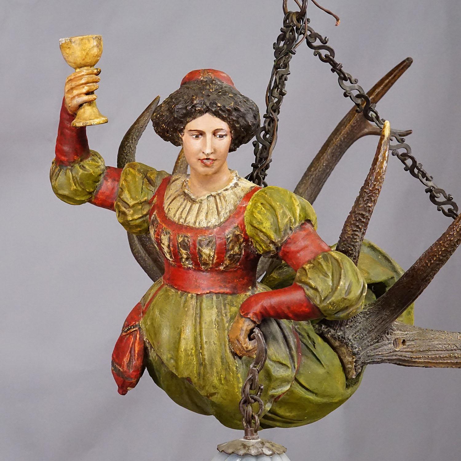 Hand-Carved Wooden Carved Lusterweibchen of a Medieval Noble Lady ca. 1900 For Sale