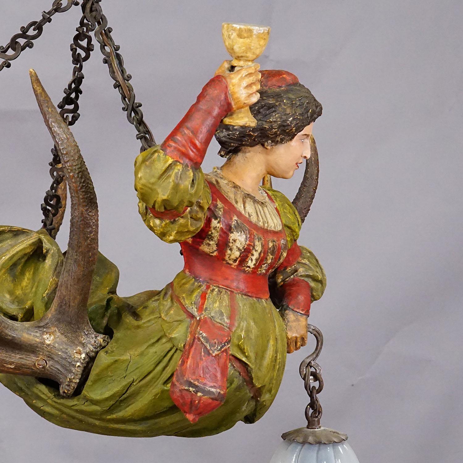 20th Century Wooden Carved Lusterweibchen of a Medieval Noble Lady ca. 1900 For Sale