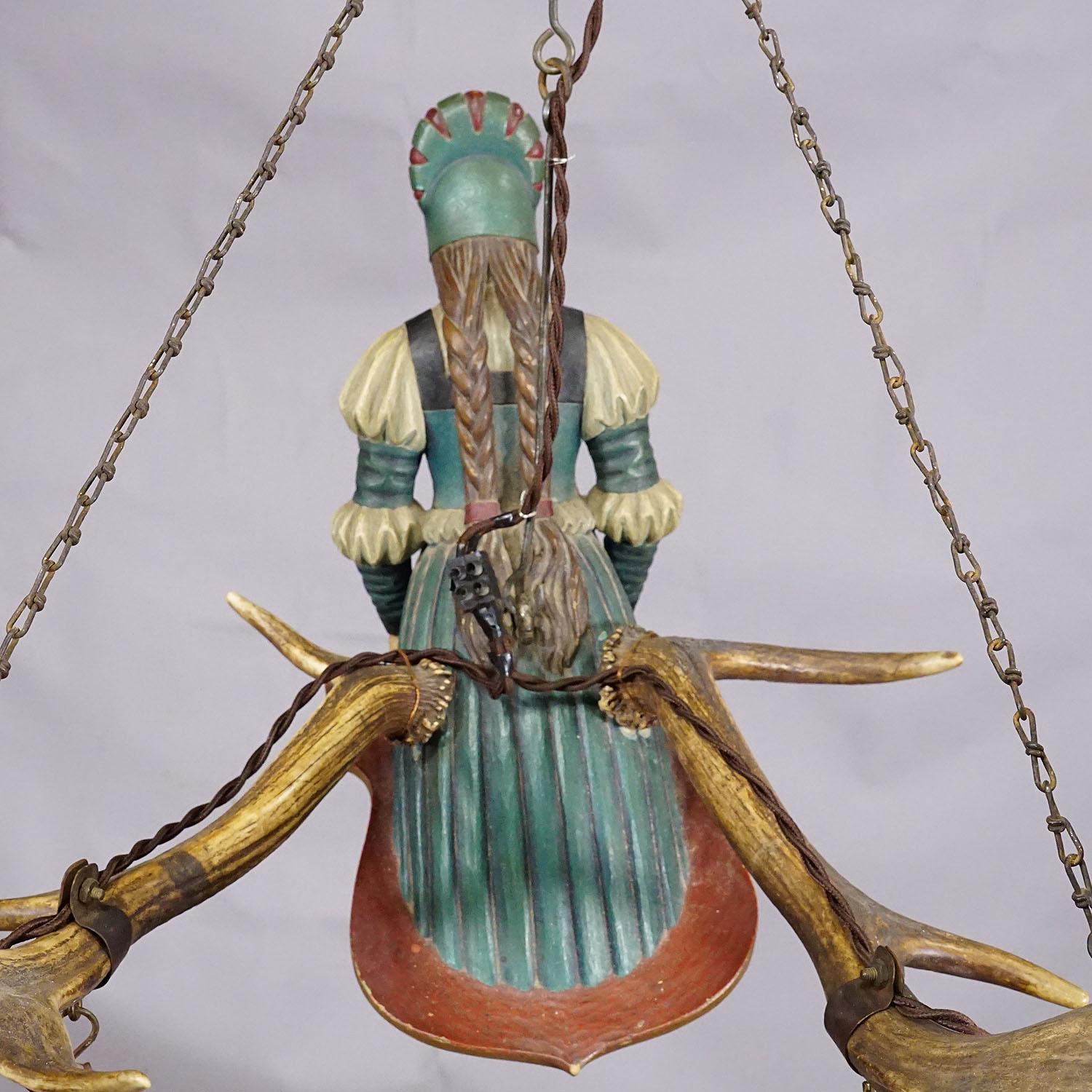 Wooden Carved Lusterweibchen of a Medieval Noble Lady ca. 1910 For Sale 4