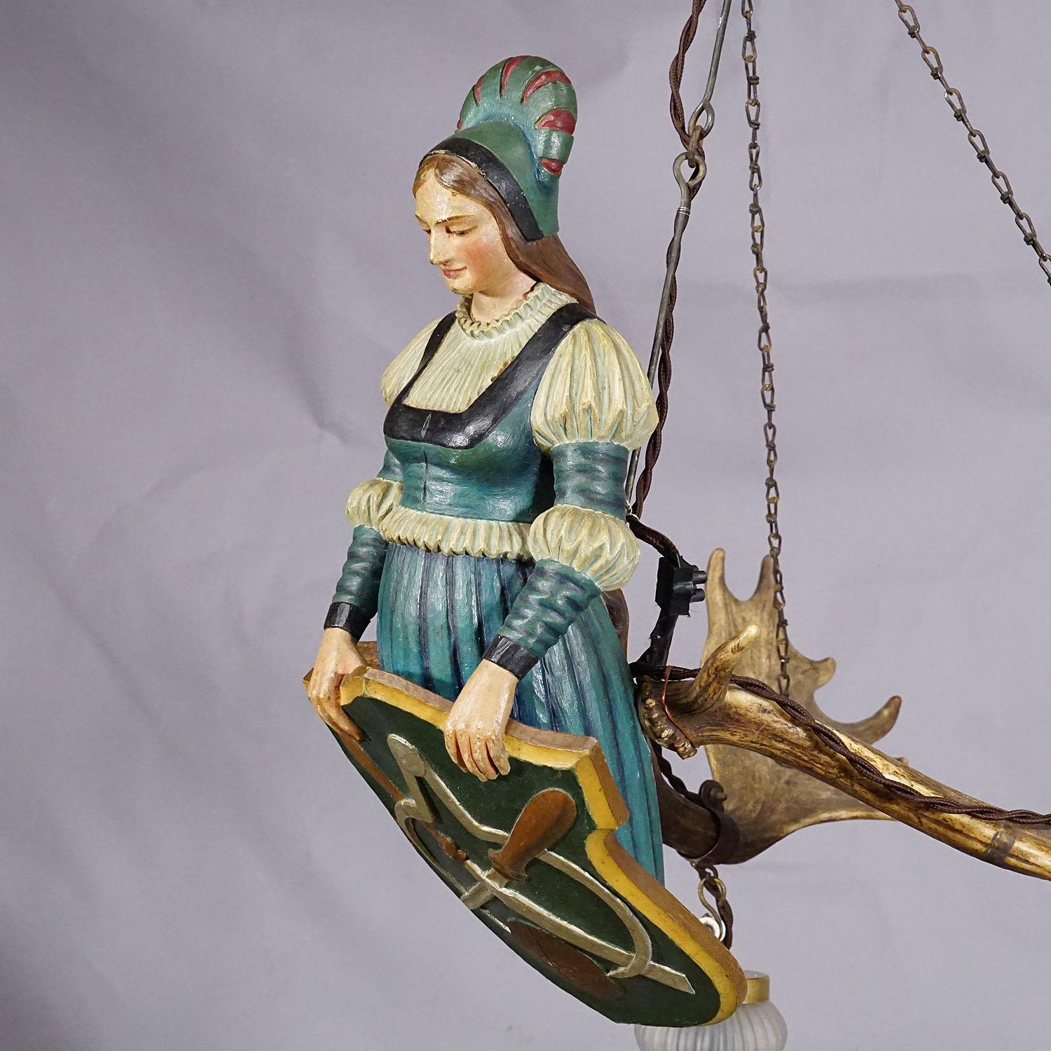 Victorian Wooden Carved Lusterweibchen of a Medieval Noble Lady ca. 1910 For Sale