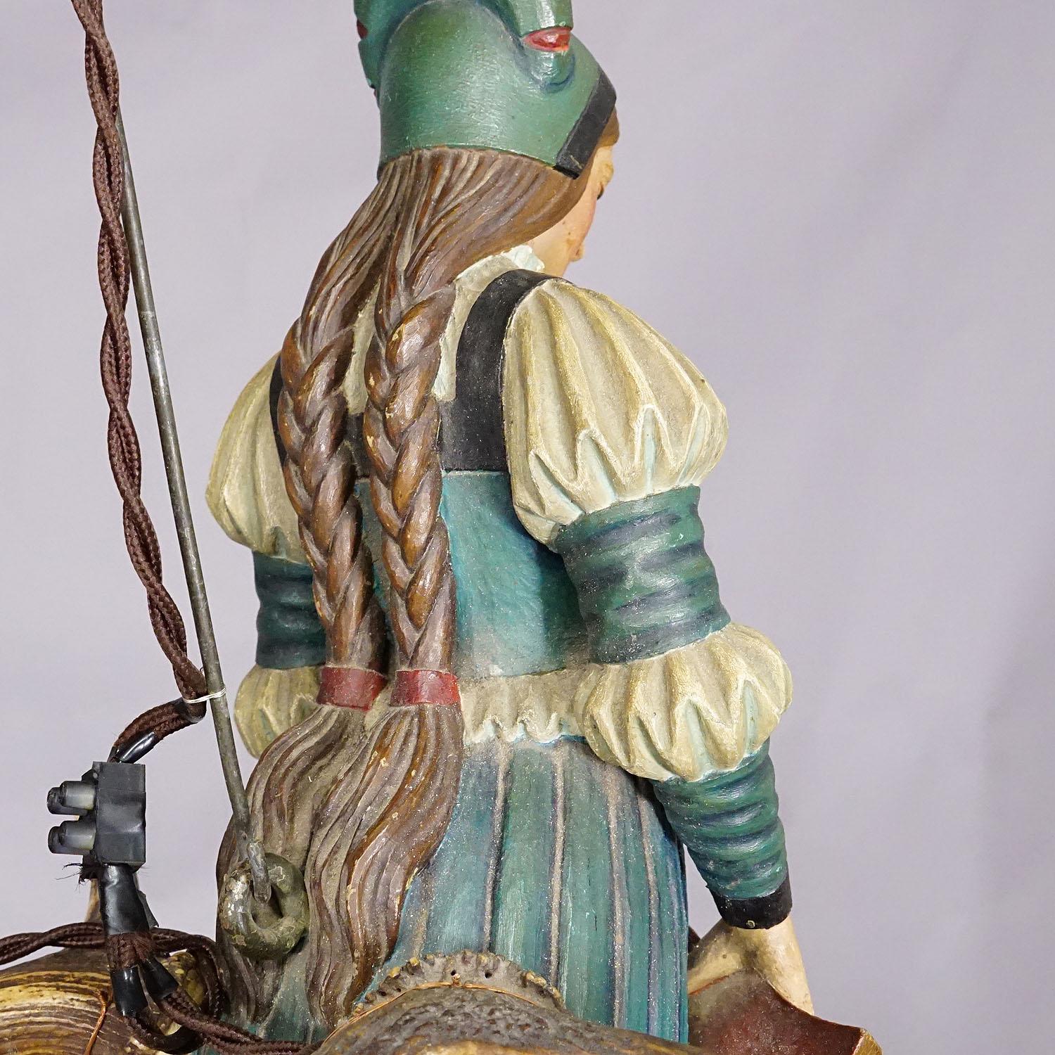 Wooden Carved Lusterweibchen of a Medieval Noble Lady ca. 1910 For Sale 1