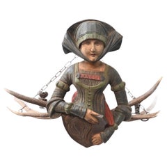 Wooden Carved Lusterweibchen of a Medieval Noble Lady , late 19th century