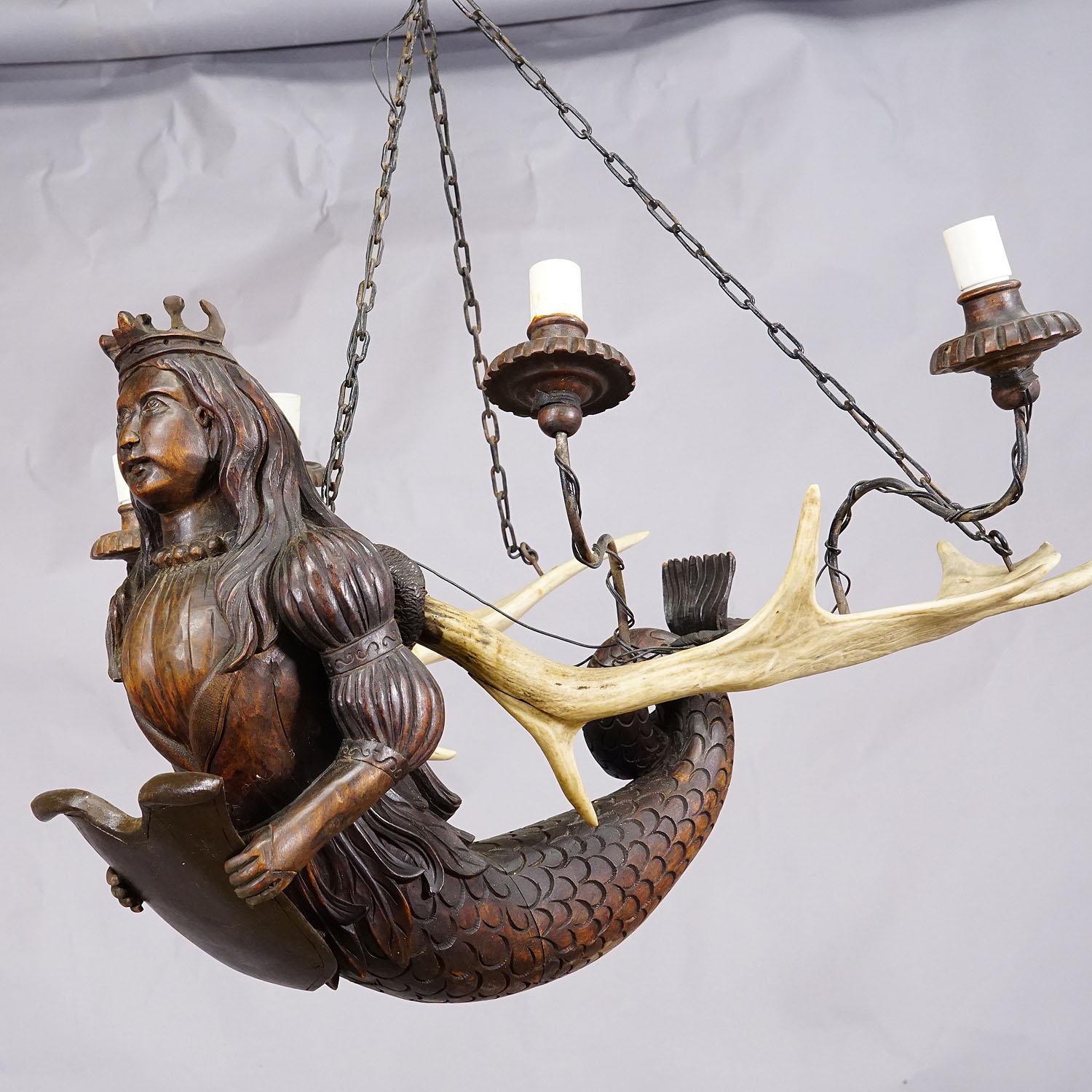 Wooden Carved Meermaid Lusterweibchen ca. 1900 For Sale 2