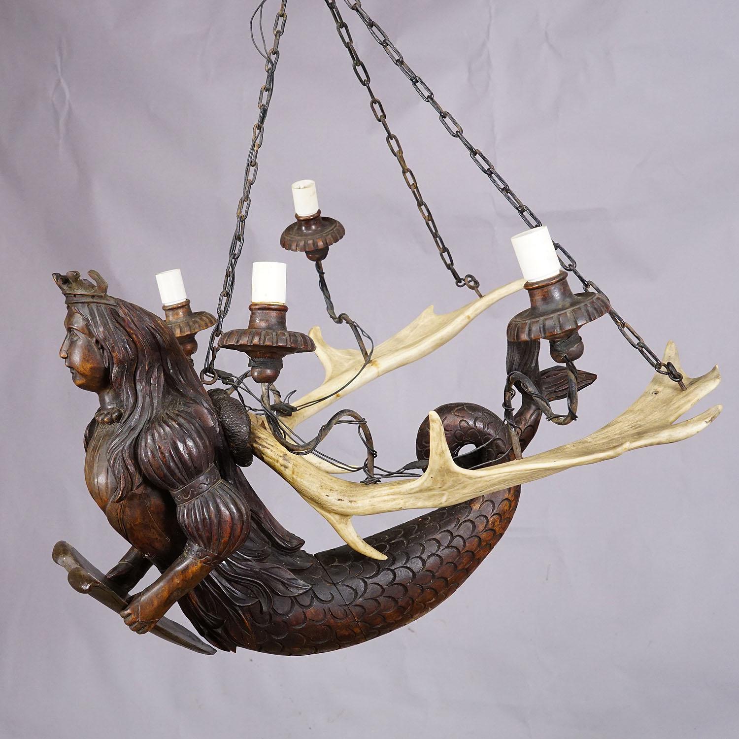 Hand-Carved Wooden Carved Meermaid Lusterweibchen ca. 1900 For Sale