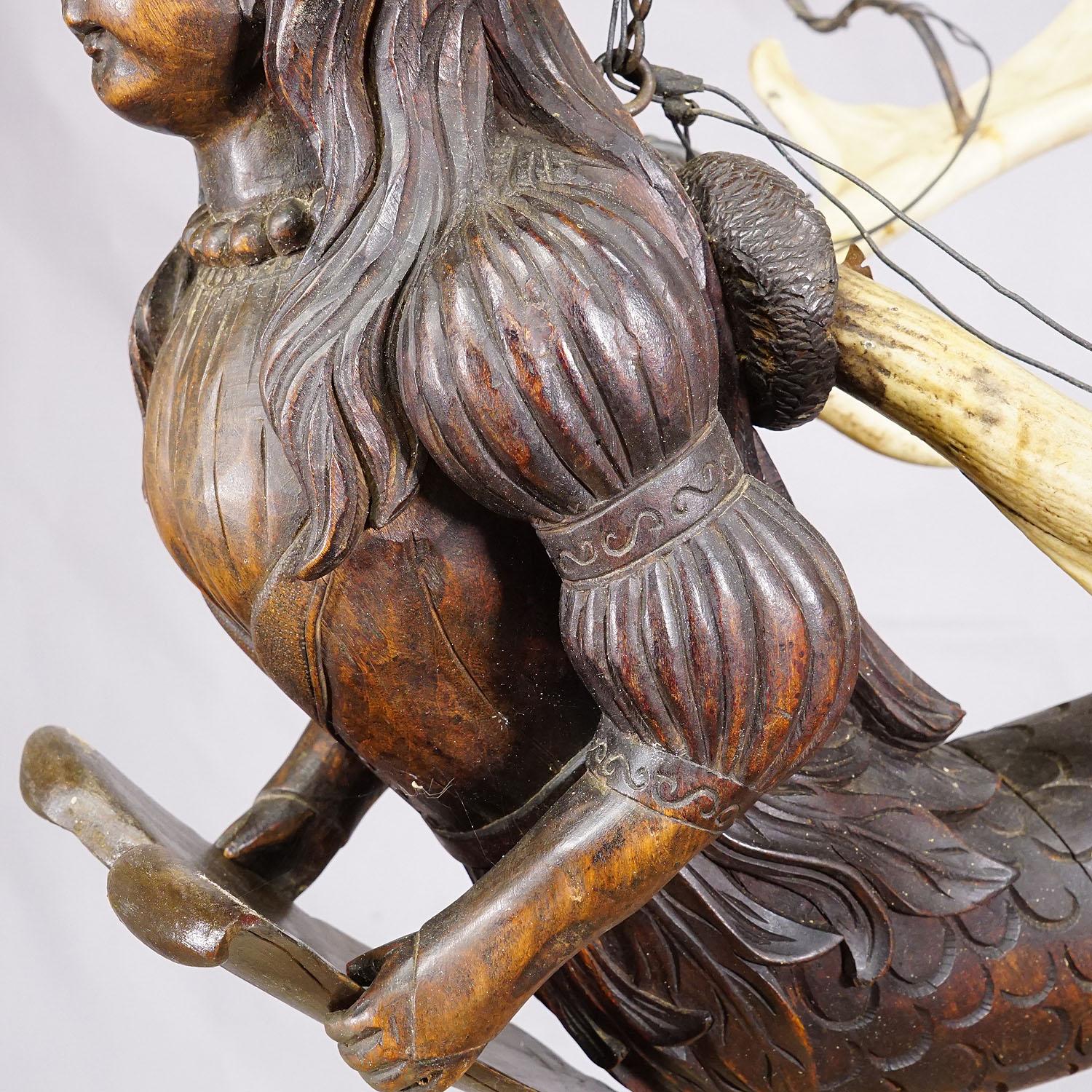 Wooden Carved Meermaid Lusterweibchen ca. 1900 For Sale 1