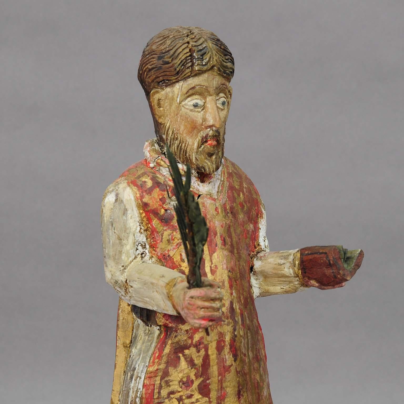Inconnu Sculpture en bois sculptée d'un saint, vers 1850 en vente