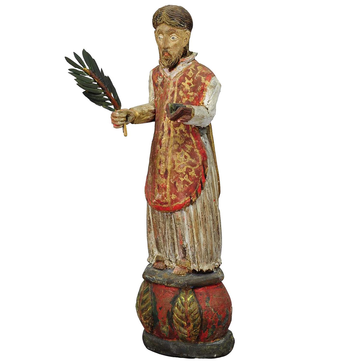 Escultura tallada en madera de un santo, hacia 1850