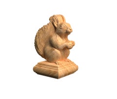 Wooden Carved Squirrel Finial. Handcrafted Stairs Decoration, Oak Newel Post Cap