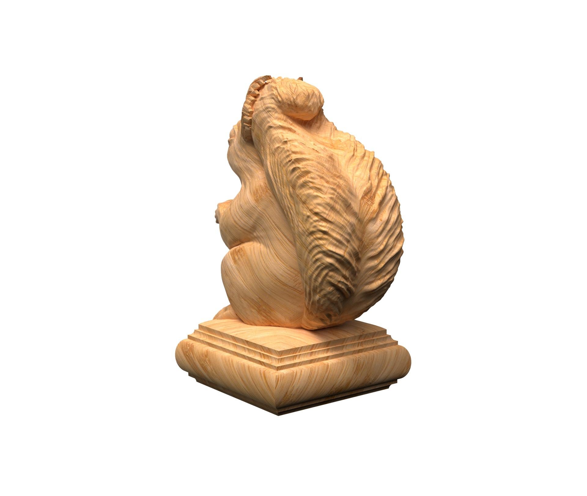 European Wooden Carved Squirrel Finial. Handcrafted Stairs Decoration, Oak Newel Post Cap For Sale
