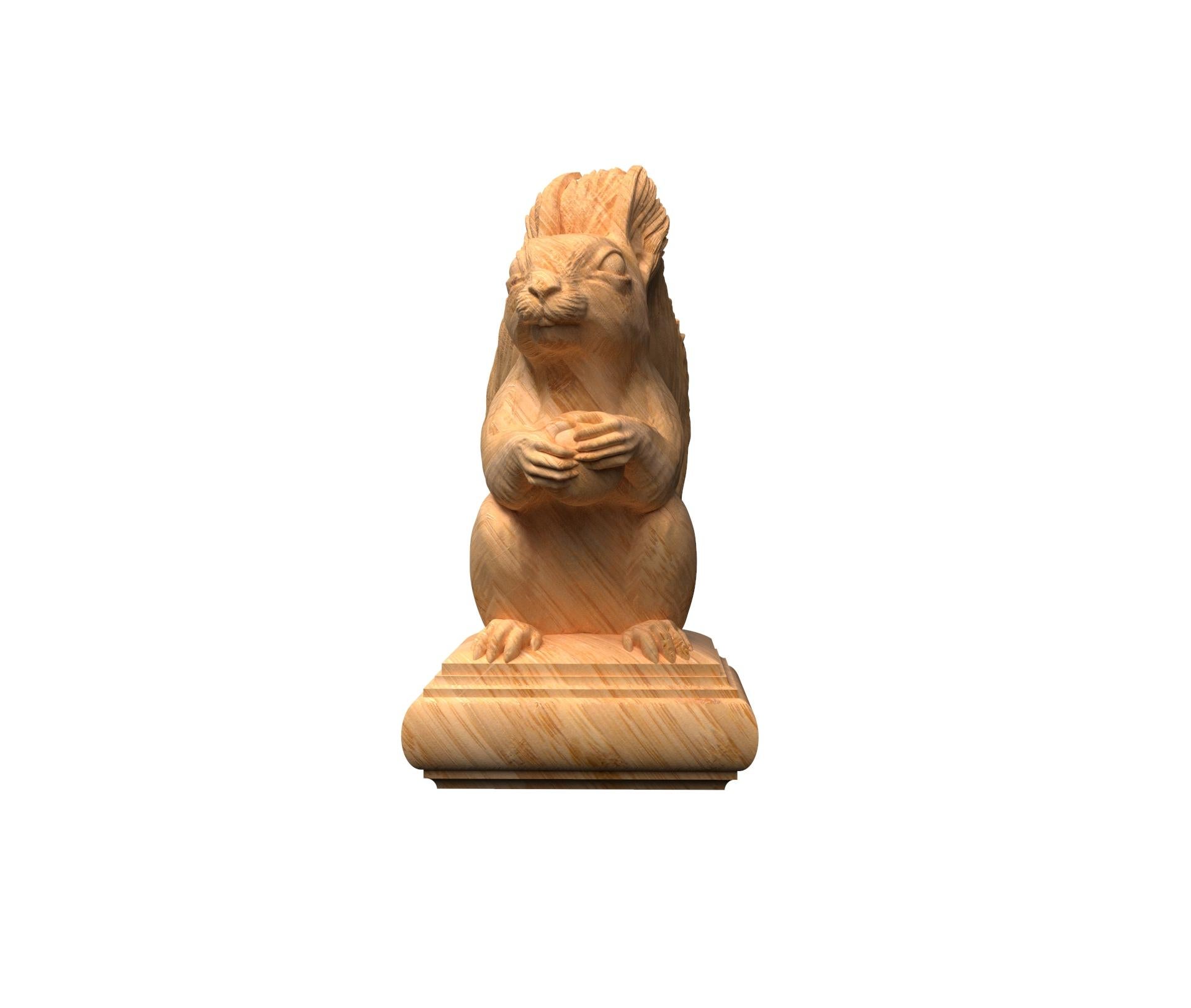 Wooden Carved Squirrel Finial. Handcrafted Stairs Decoration, Oak Newel Post Cap In New Condition For Sale In St Petersburg, St Petersburg