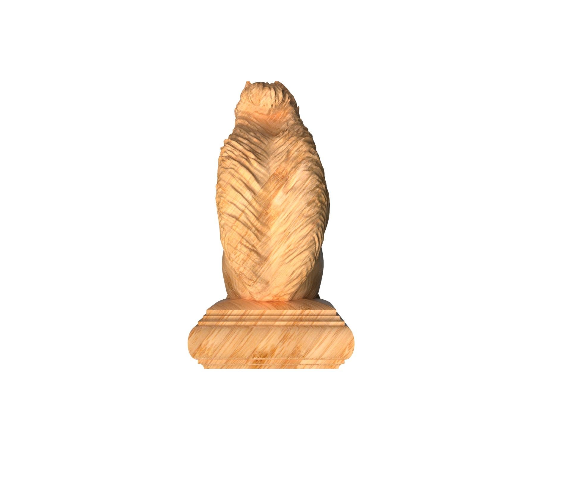 Contemporary Wooden Carved Squirrel Finial. Handcrafted Stairs Decoration, Oak Newel Post Cap For Sale