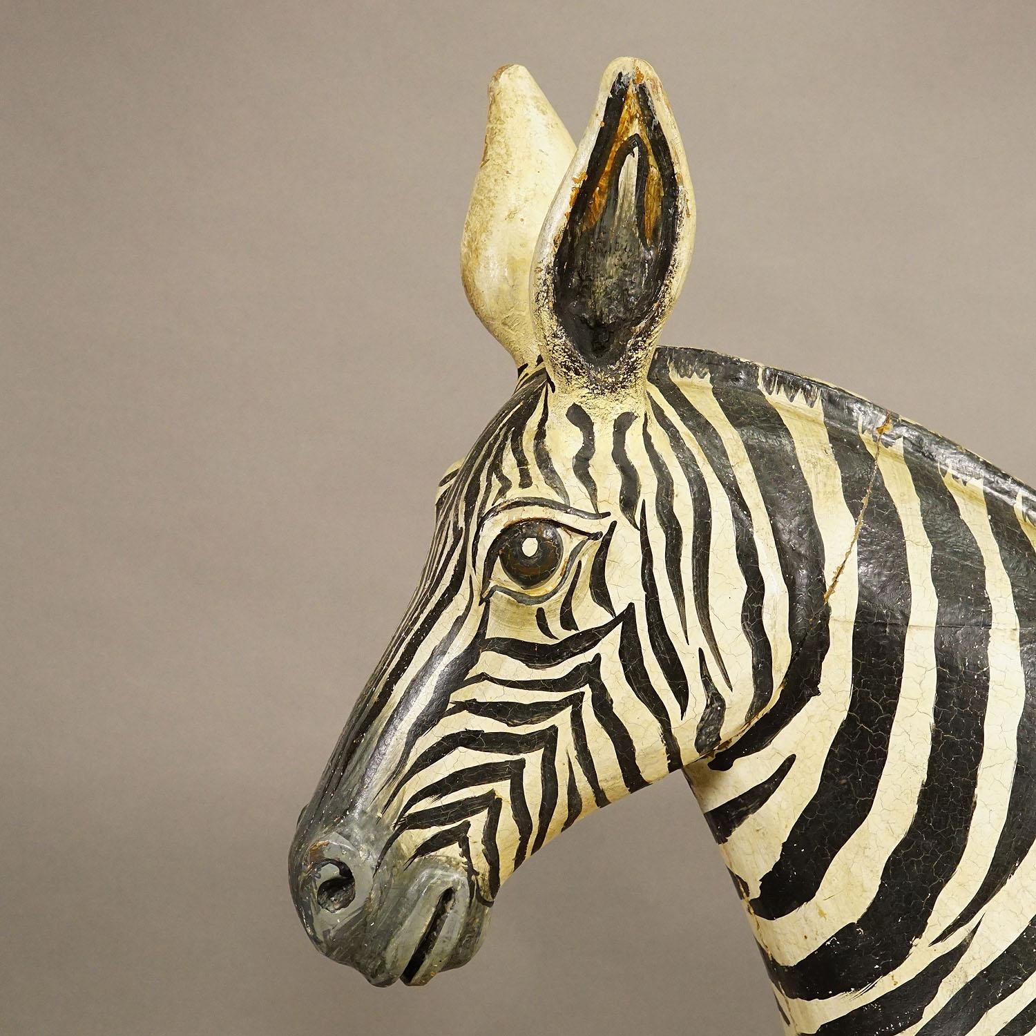 Black Forest Wooden Carved Statue of a Zebra Hand Carved in Germany, circa 1930s