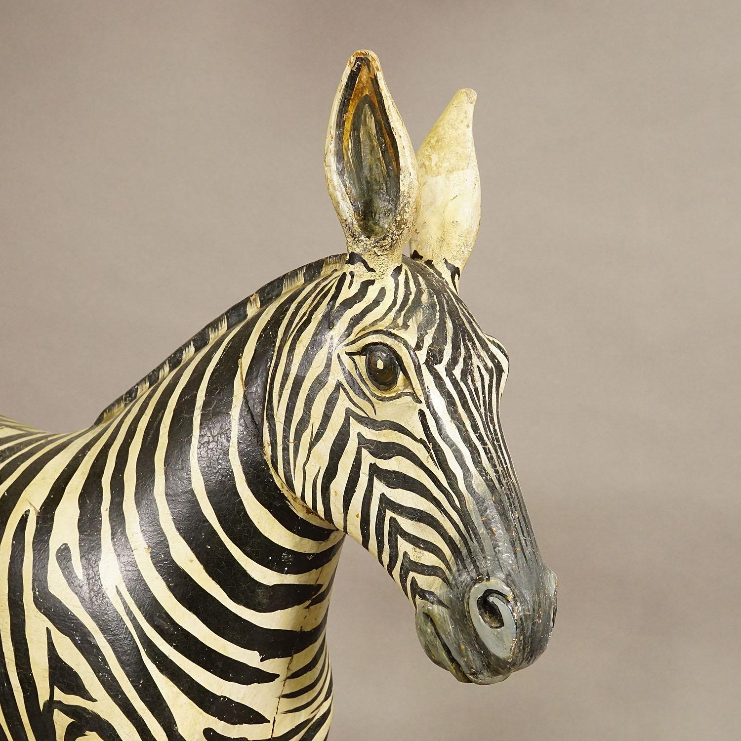 Hand-Carved Wooden Carved Statue of a Zebra Hand Carved in Germany, circa 1930s