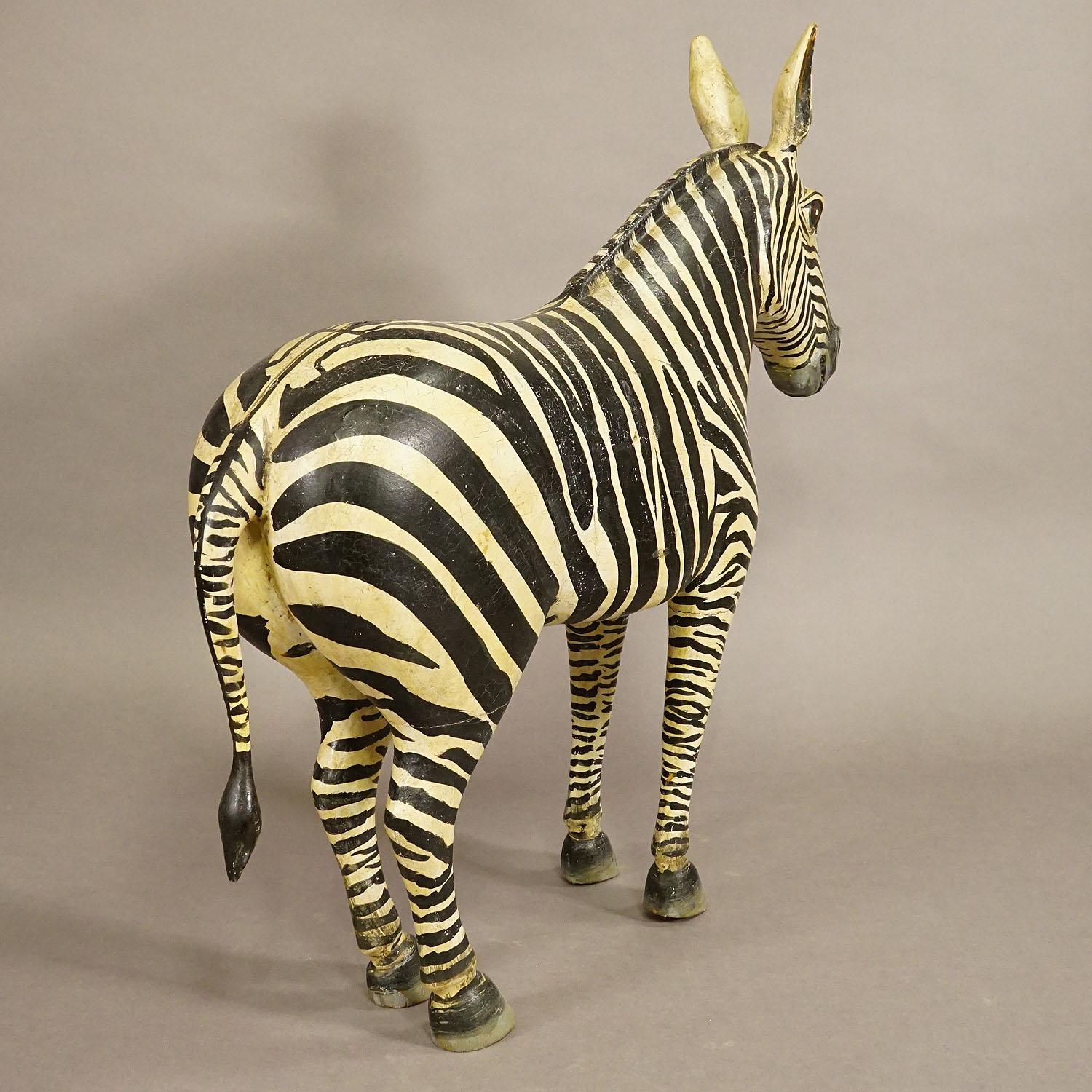 20th Century Wooden Carved Statue of a Zebra Hand Carved in Germany, circa 1930s