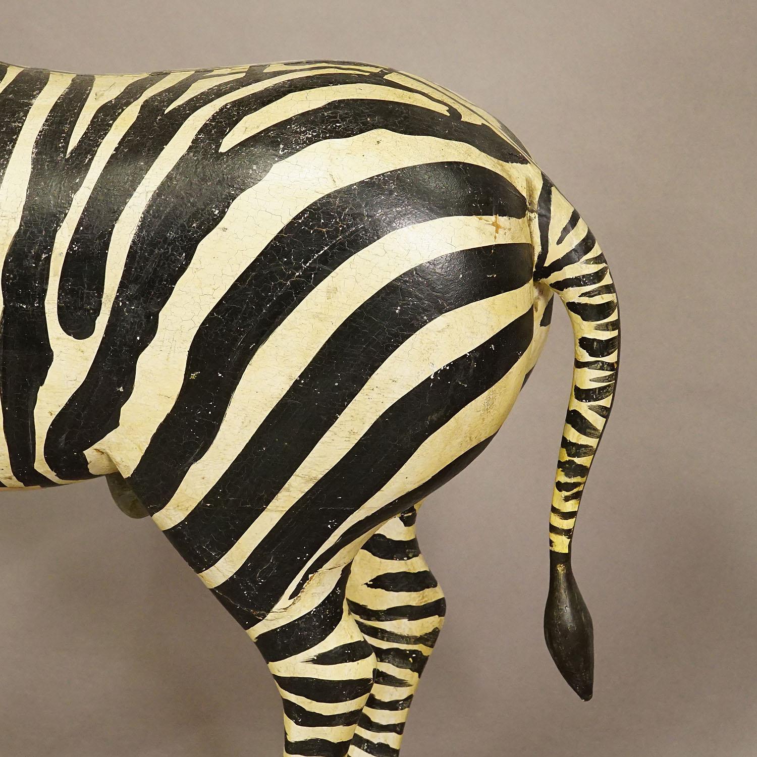 Wooden Carved Statue of a Zebra Hand Carved in Germany, circa 1930s 1