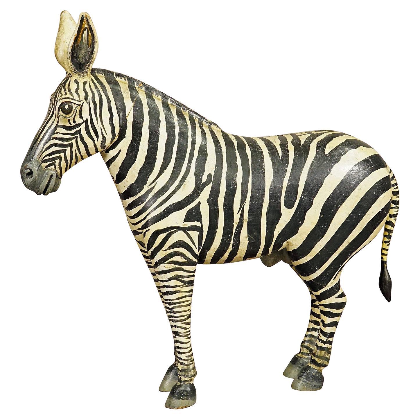 Wooden Carved Statue of a Zebra Hand Carved in Germany, circa 1930s