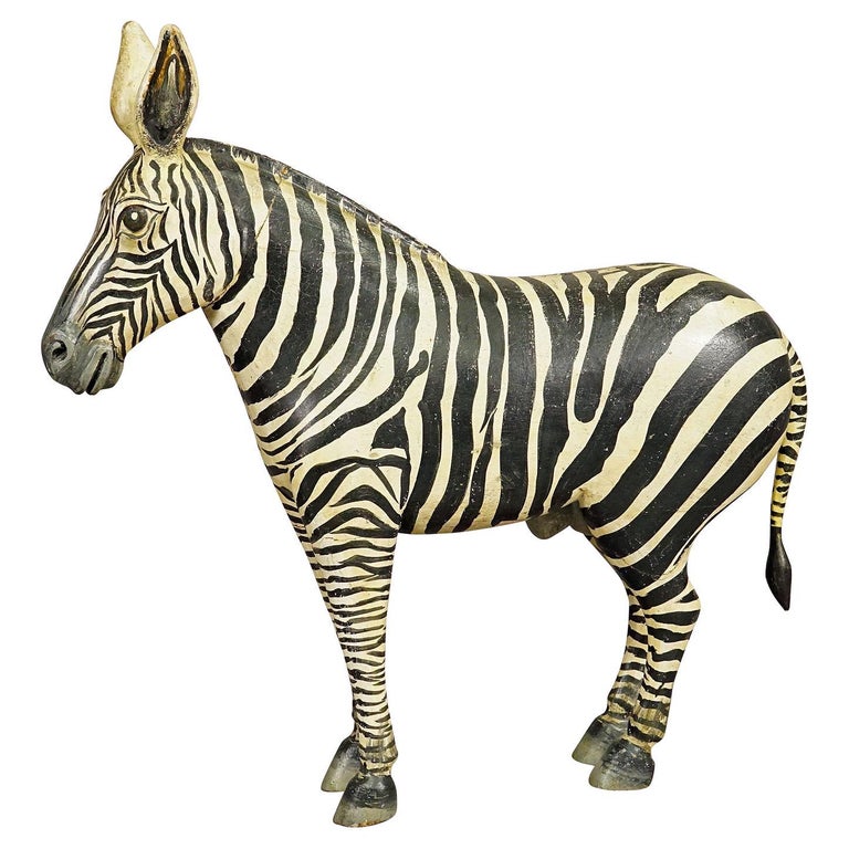 Wooden Carved Statue of a Zebra Hand Carved in Germany, circa 1930s For