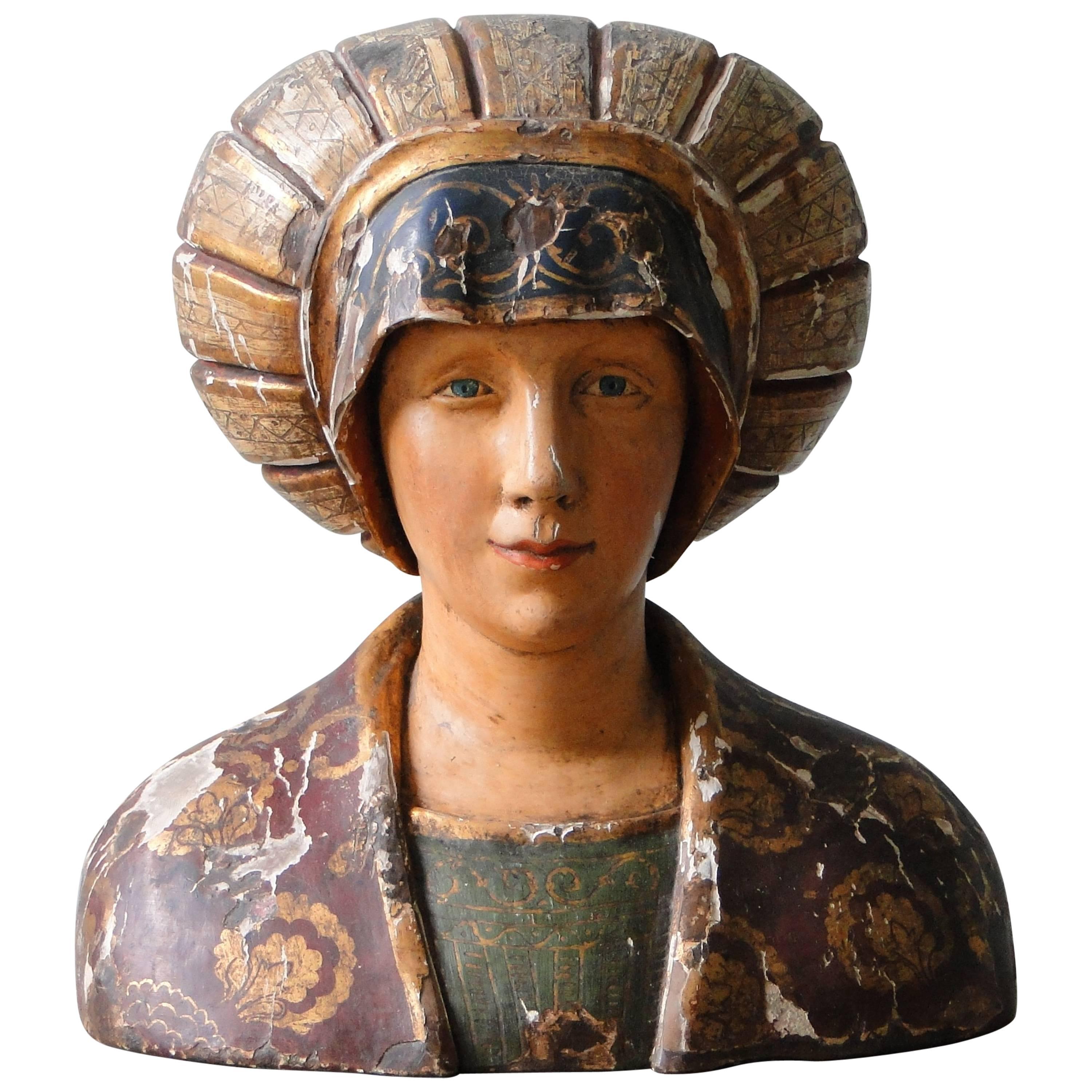 Wooden Carved Statue or Bust from the 16th Century