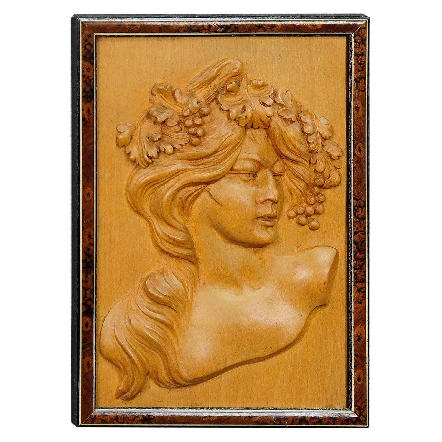 Wooden Carved Victorian Lady Wall Plaque, circa 1920