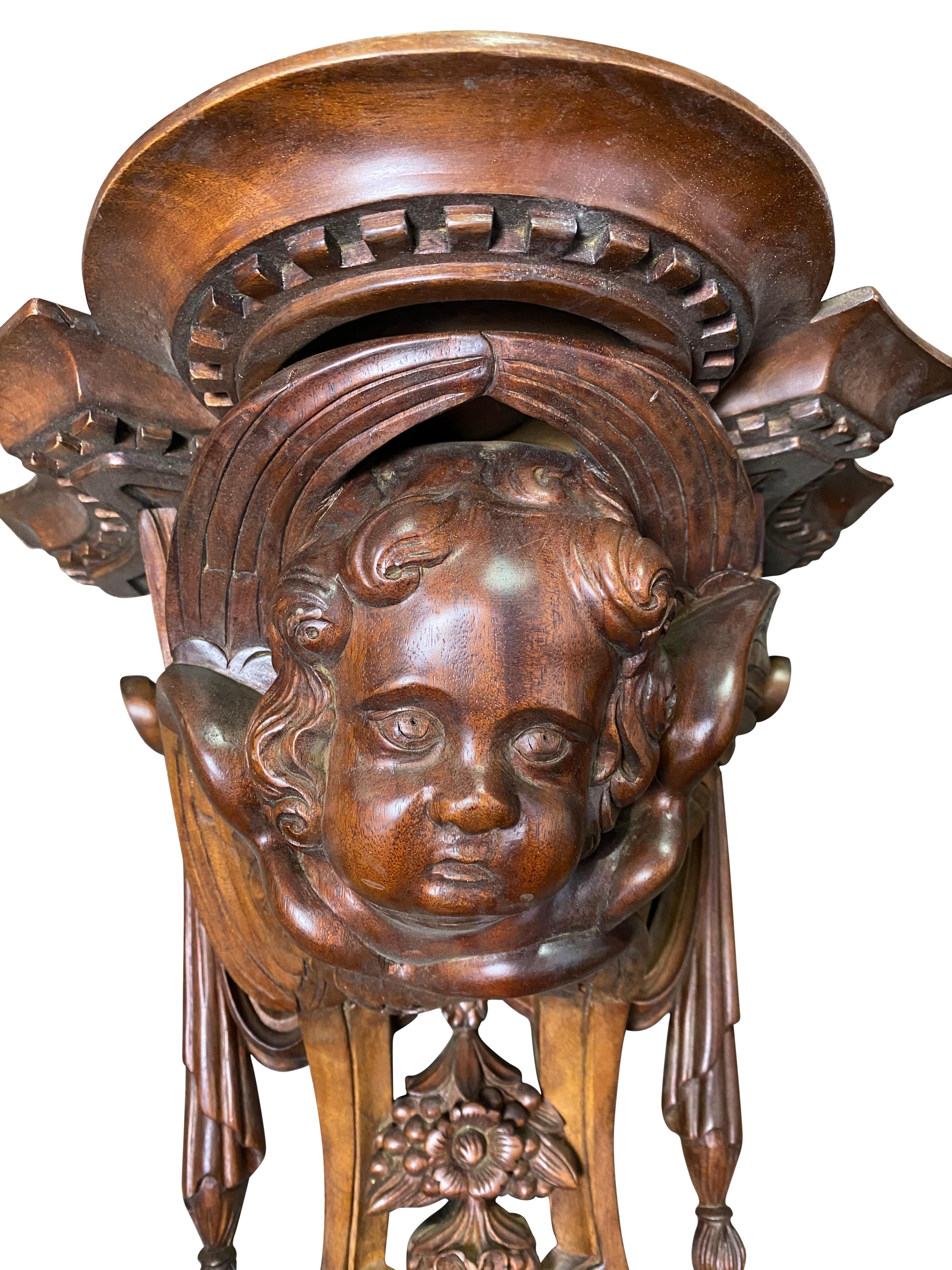 Romantic Wooden Carved Wall Sconces with Cherub Faces, 20th Century For Sale