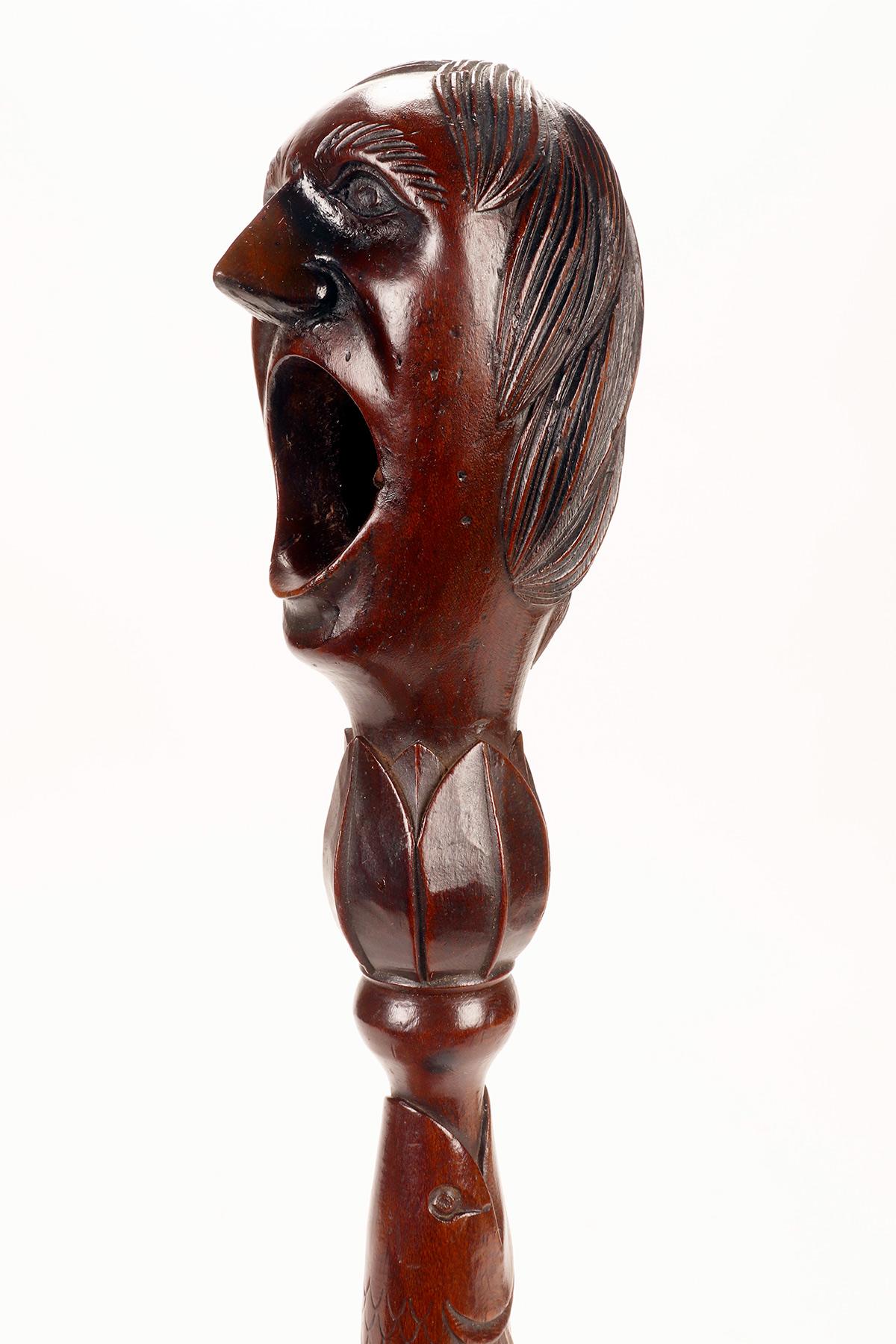 Wooden carvin nutckraker depicts a screaming man’s head, France 1880.  For Sale 4