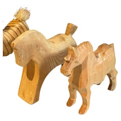 Wooden Carving Animal Sculptures A Set Of 3 Antique Decorative Horses Figurine