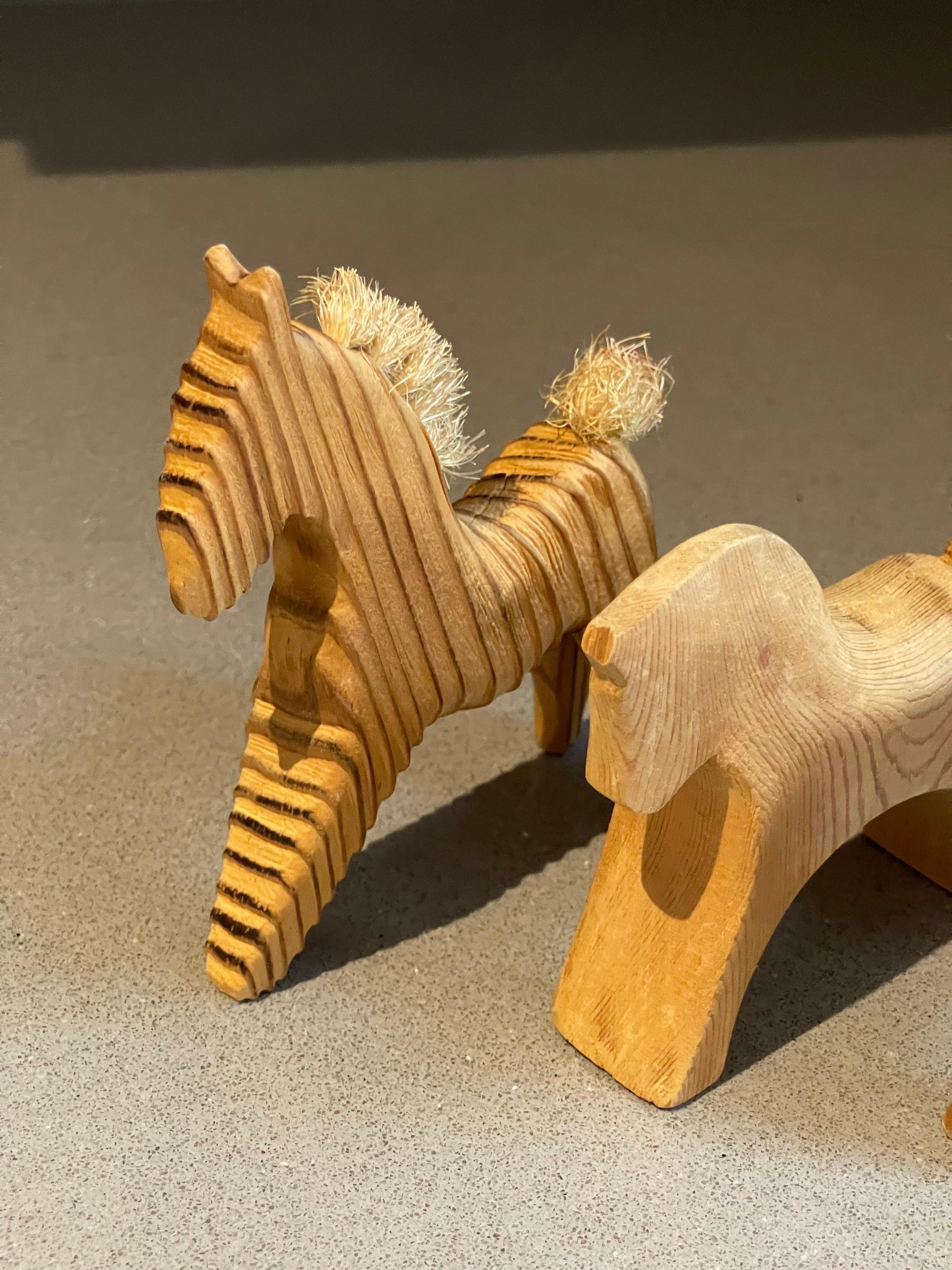 Hollywood Regency Wooden Carving Animal Sculptures A Set Of 3 Antique Decorative Horses Figurine For Sale