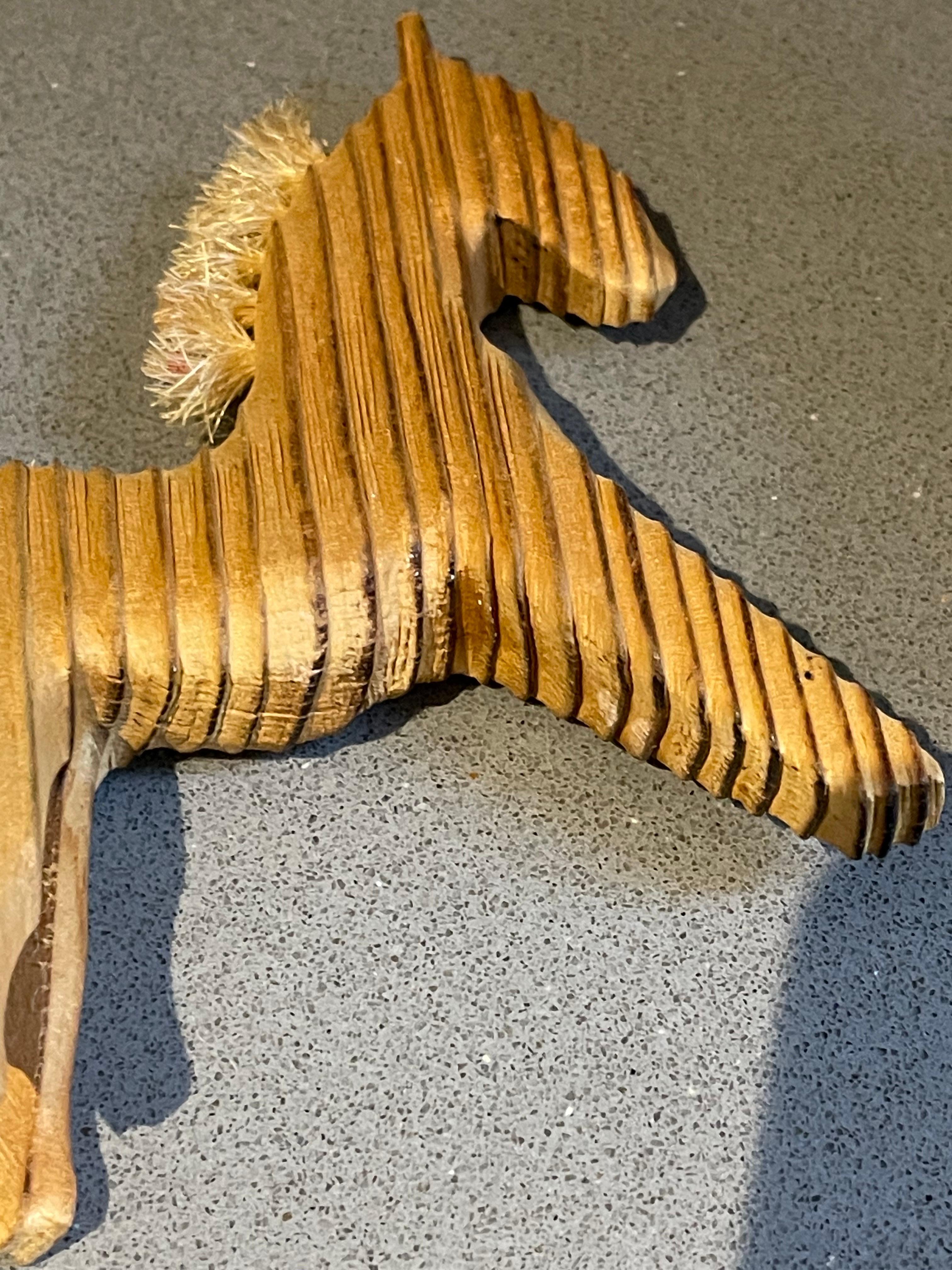 Mid-20th Century Wooden Carving Animal Sculptures A Set Of 3 Antique Decorative Horses Figurine For Sale
