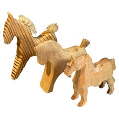 Talla De Madera Esculturas De Animales Juego De 3 Figuras Decorativas Antiguas De Caballos