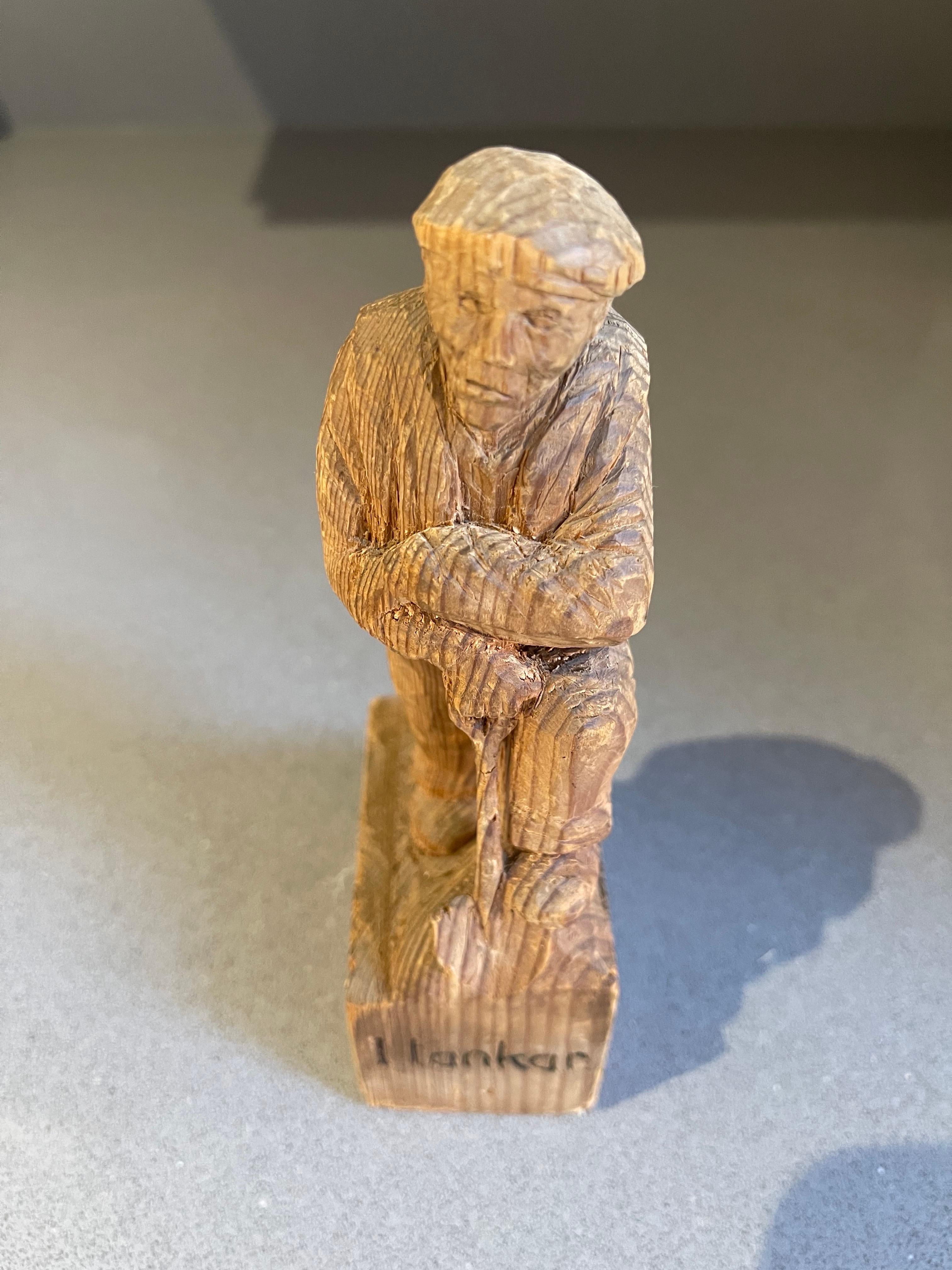 Art Deco Wooden Carving Human Sculpture Antique Decorative Figurine of a Thinking Man For Sale