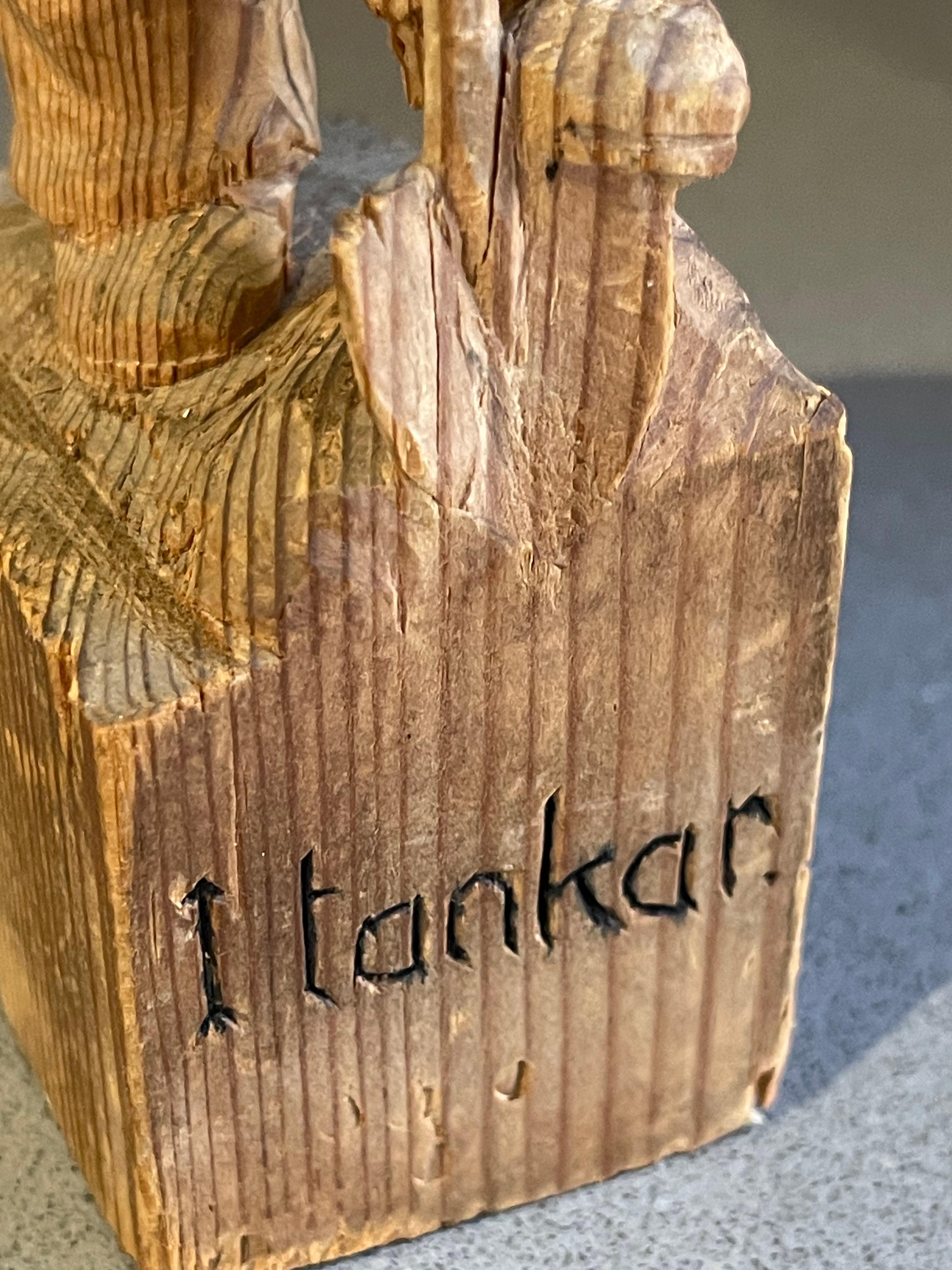 Carved Wooden Carving Human Sculpture Antique Decorative Figurine of a Thinking Man For Sale