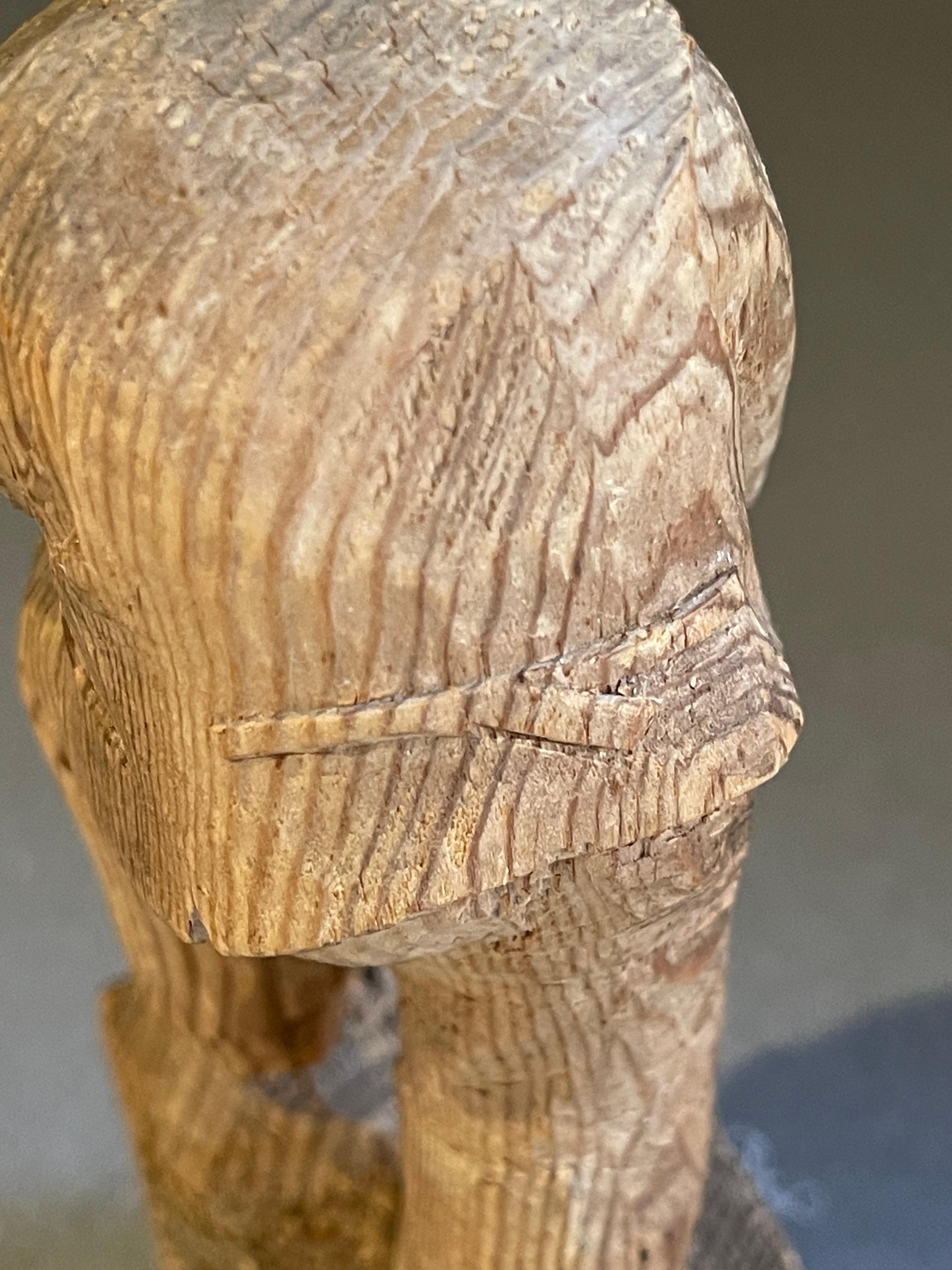 Wooden Carving Human Sculpture Antique Decorative Figurine of a Thinking Man For Sale 1