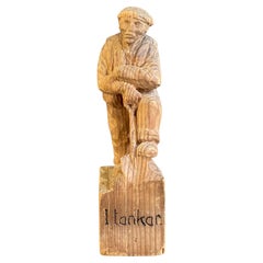 Wooden Carving Human Sculpture Antique Decorative Figurine of a Thinking Man