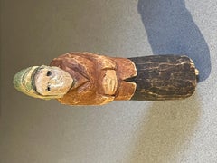 Wooden Carving Human Sculpture Rustic Dressed Antique Decorative Woman Figurine