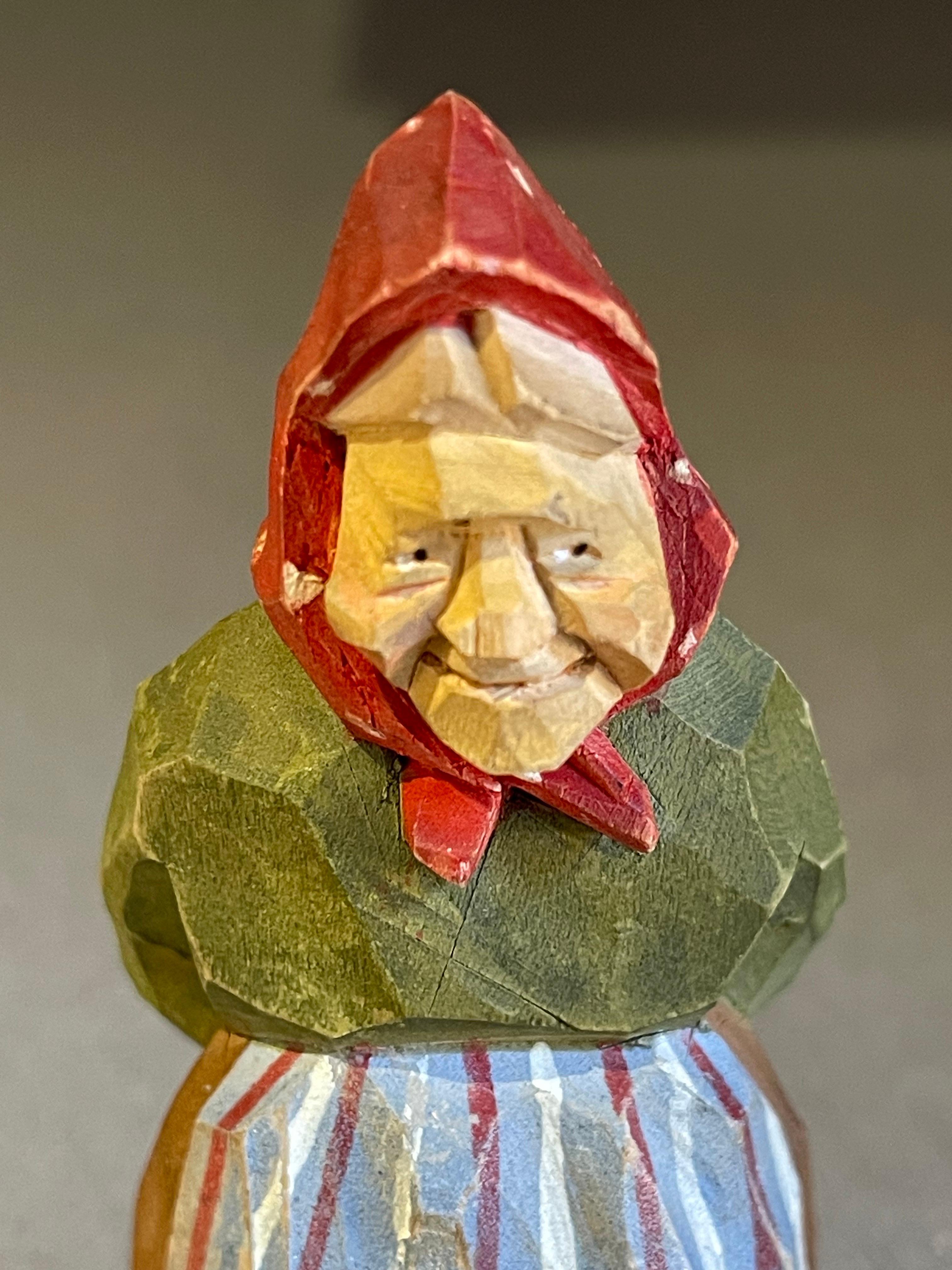 Art Deco Wooden Carving Human Sculpture Rustic Dressed Antique Decorative Woman Figurine For Sale
