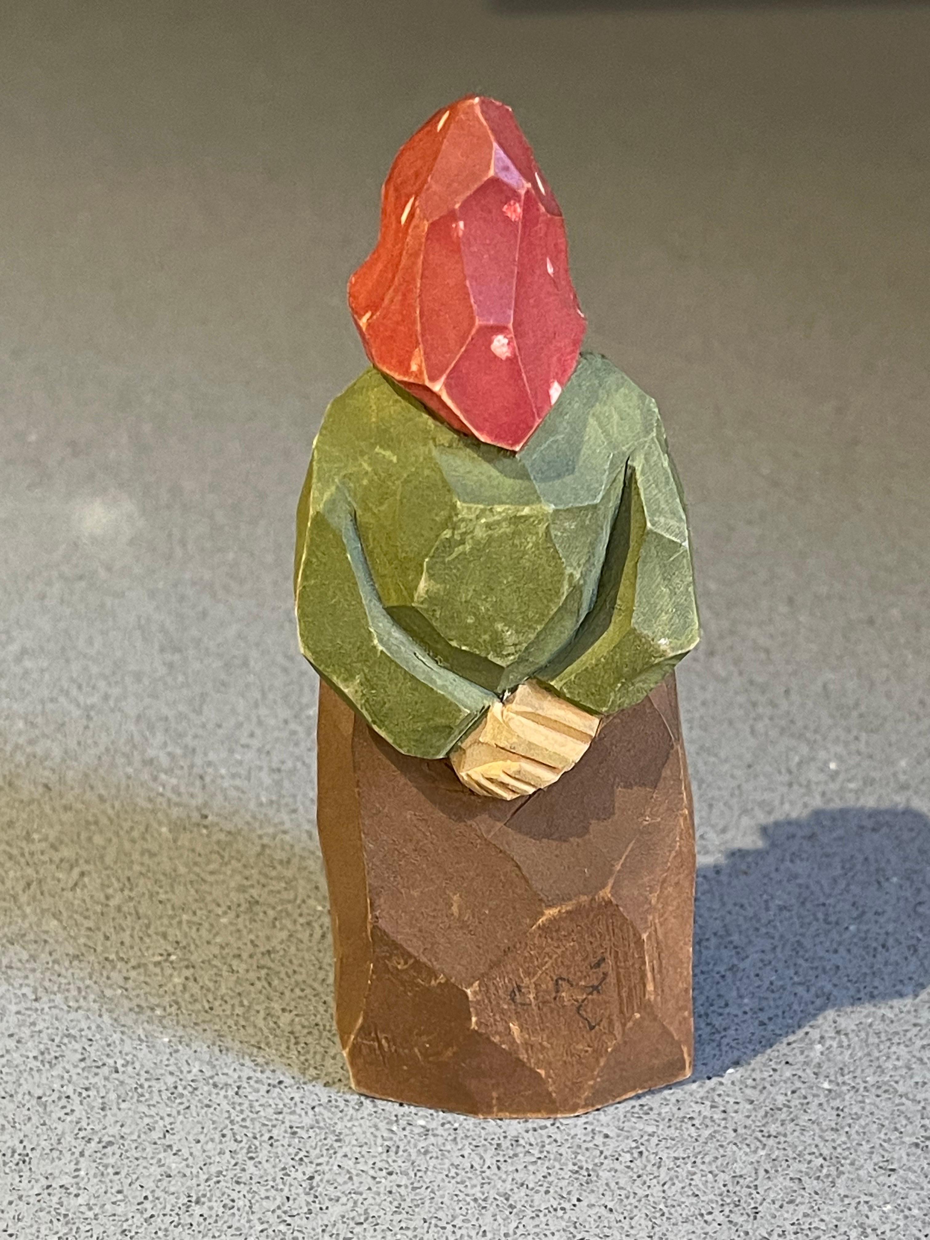 Ceramic Wooden Carving Human Sculpture Rustic Dressed Antique Decorative Woman Figurine For Sale