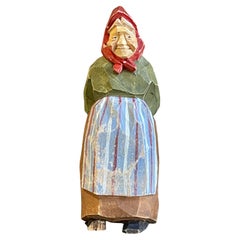 Wooden Carving Human Sculpture Rustic Dressed Antique Decorative Woman Figurine