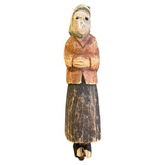 Wooden Carving Human Sculpture Rustic Dressed Antique Decorative Woman Figurine