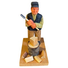Wooden Carving Human Sculptures Antique Decorative Figurine of a Rustic Man