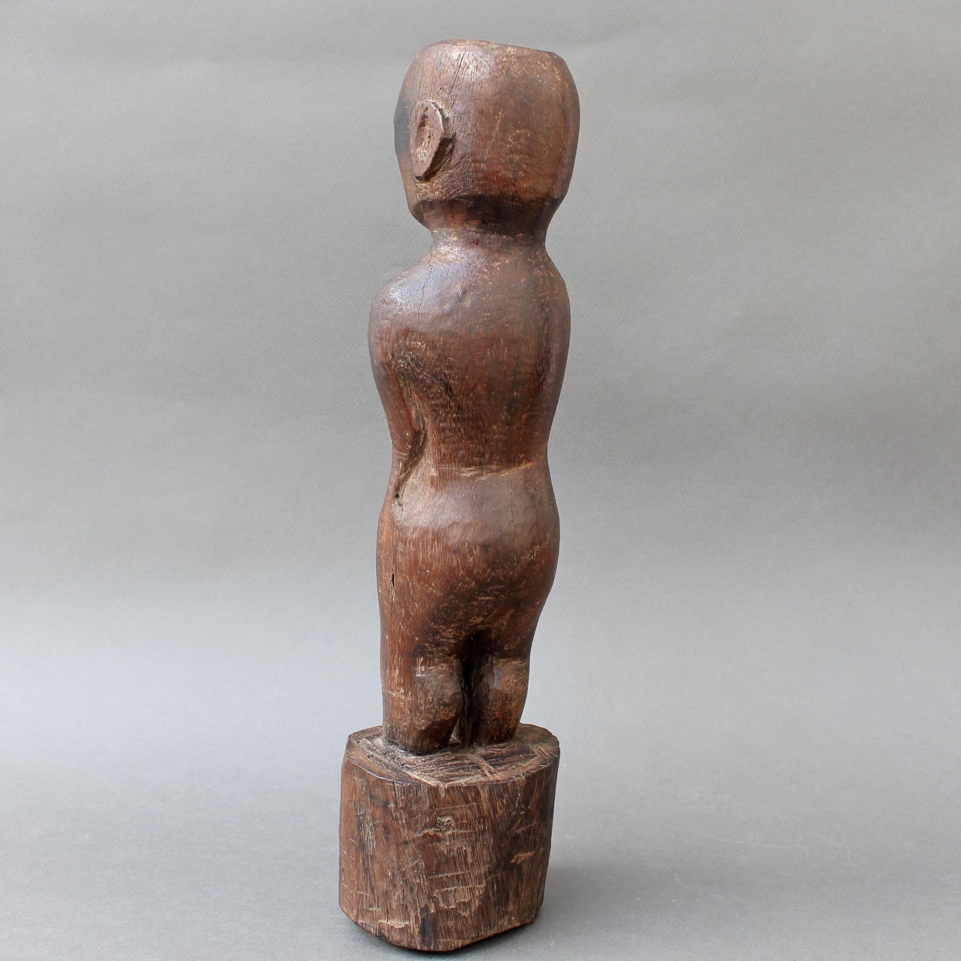 Hand-Carved Wooden Carving or Sculpture of Standing Ancestral Figure from Timor, Indonesia